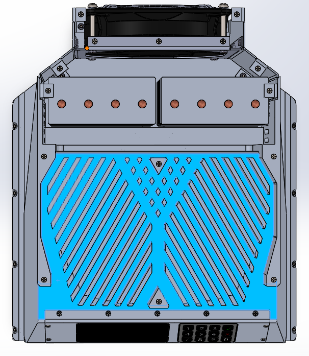 Top-down view of the fan chamber, free-space area highlighted