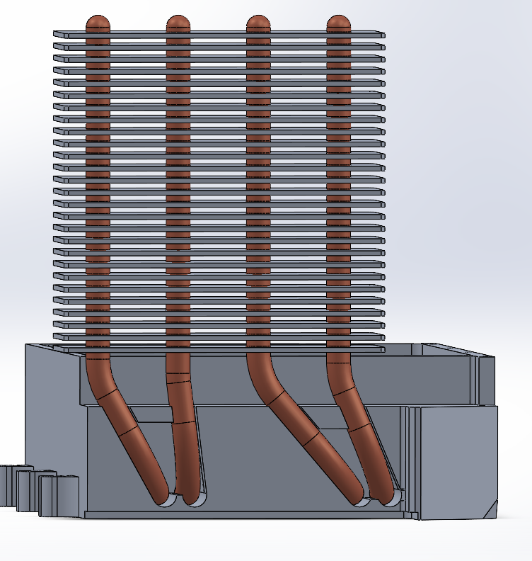 Assembled heatpipe and fin stack, single RF module